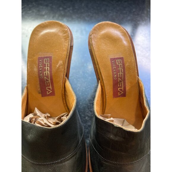 Vtg Effezeta Vigevano  Made In Italy Slide On Wooden High Heels Shoes Deep Teal - Picture 2 of 10